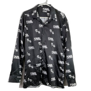 Karl Lagerfeld Paris Shirt Mens XXL Black White LOGO AOP novelty print Cat